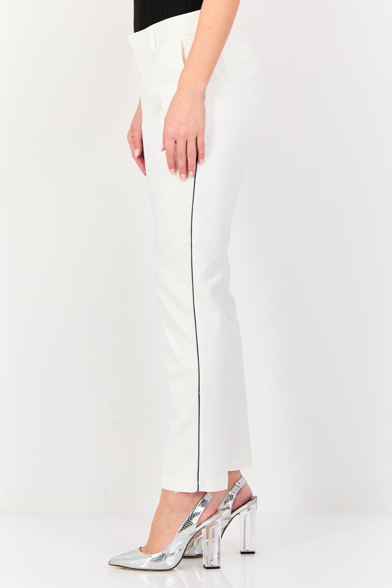 Reiko Women Cigarette Fit Textured Cropped Pants, White - Image 3