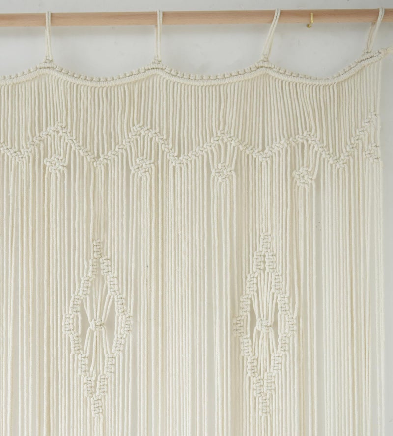 IOWER Macrame Curtain Long Cotton Window Panel Boho Curtains for Bedroom Wedding Backdrop Room Divider Doorway Closet Apartment 35''W x 70''L - Image 4