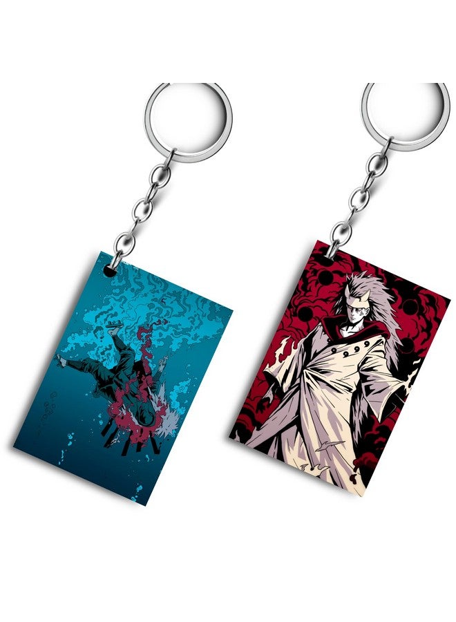 Replix Premium (Pack of 2) Naruto Anime Printed Keychain For Bike, Scooty, Car, Acrylic Keyholder (Jiraya-Madara) - Image 1