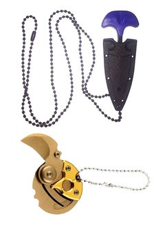 ZCM-HAPPY 2-Piece Outdoor Camping Chain Necklace Knife and Mini Folding Knife Keychain Pocket Knife Coin Knife  - Image 1