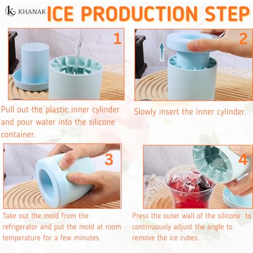 Khanak Cylinder Silicone Ice Cube Molds, Holds to 60 Ice Cubes, Decompress Ice Lattice Ice Cube Trays 3D Ice Maker Cup Press Type Easy Release Ice Cube Cup (1) - Image 3