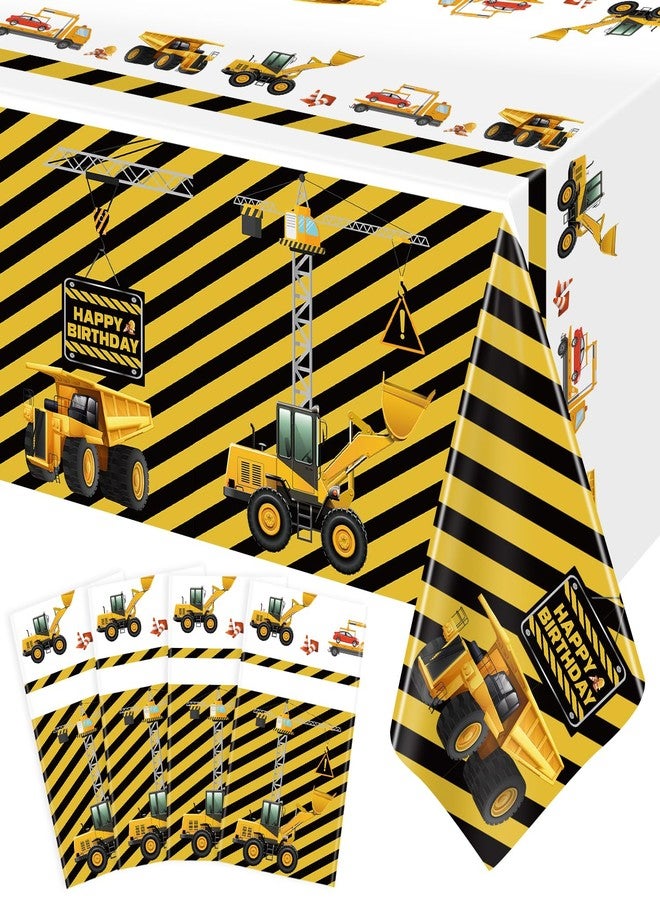 Inspireyee 4 Pack Construction Happy Birthday Tablecloth Dump Truck Birthday Table Covers Tractor Plastic Tablecloth Construction Themed Birthday Party Decoration Supplies for Kids Boy 51''x86'' - Image 1