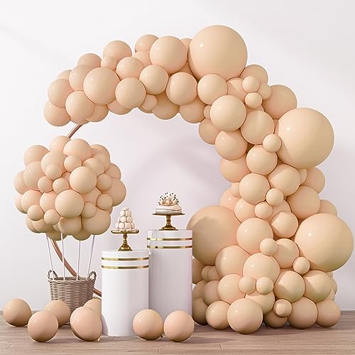 RUBFAC 129pcs Nude Balloons Different Sizes 18 12 10 5 Inch Boho Beige Apricot Balloon Garland Arch Kit for Party Decoration Gender Reveal Graduation Wedding Anniversary Baby Shower Party Supplies - Image 1