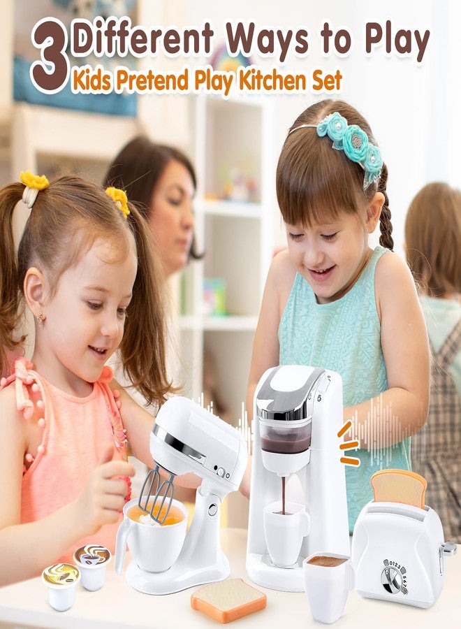 Play Kitchen Appliances Toys, Kids Kitchen Playset Accessories, Pretend Play Toy Sets with Coffee Maker, Mixer, Toaster with Realistic Lights & Sounds, Gifts for Boys Girls Toddlers Ages 3+, White - Image 2