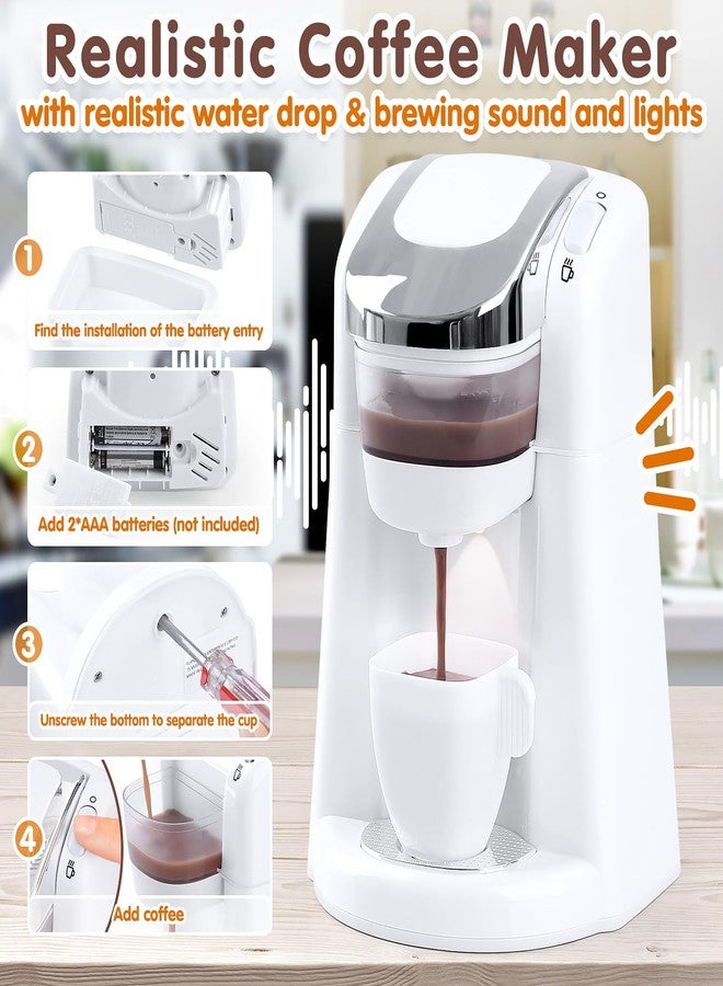 Play Kitchen Appliances Toys, Kids Kitchen Playset Accessories, Pretend Play Toy Sets with Coffee Maker, Mixer, Toaster with Realistic Lights & Sounds, Gifts for Boys Girls Toddlers Ages 3+, White - Image 3