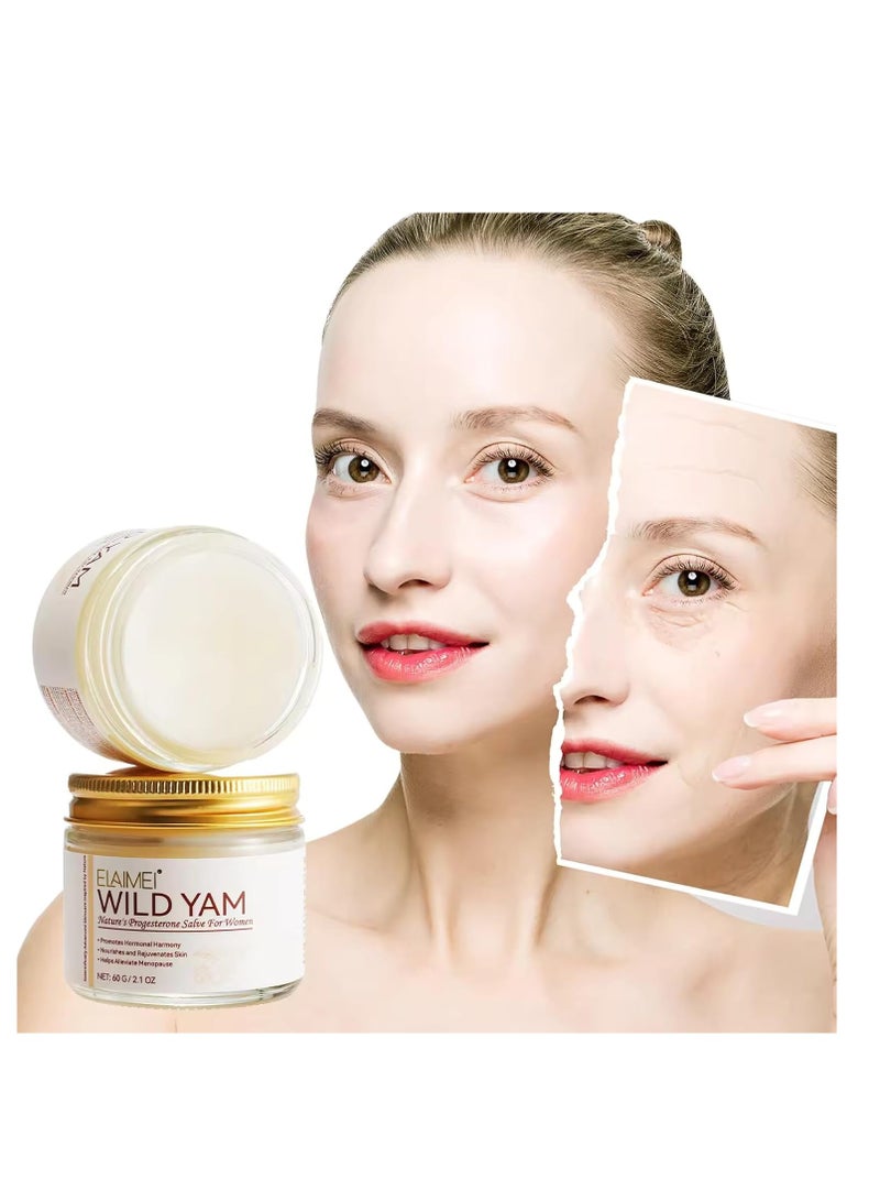 Elaimei 60g Wild Yam Cream Organic Wild Yam Cream Natural Skincare Cream Rich In Vitamins Nourish The Skin and Rejuvenates Skin with Wild Yam, Castor Oil, Shea Butter Moisturizer  - Image 2