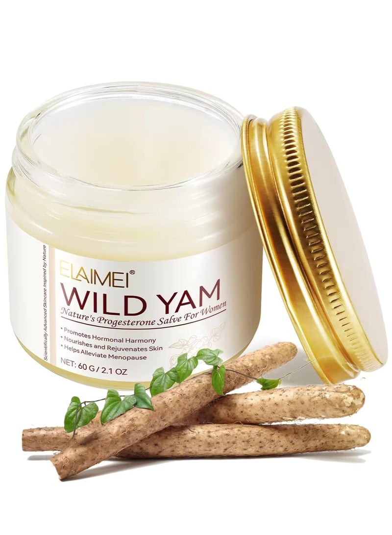 Elaimei 60g Wild Yam Cream Organic Wild Yam Cream Natural Skincare Cream Rich In Vitamins Nourish The Skin and Rejuvenates Skin with Wild Yam, Castor Oil, Shea Butter Moisturizer  - Image 1