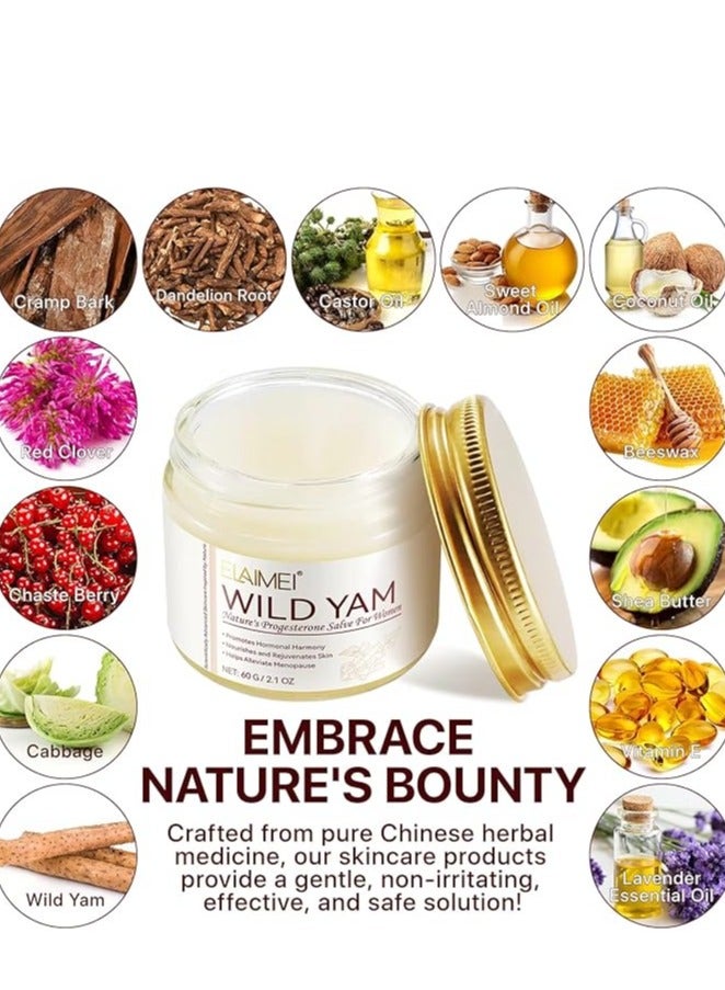 Elaimei 60g Wild Yam Cream Organic Wild Yam Cream Natural Skincare Cream Rich In Vitamins Nourish The Skin and Rejuvenates Skin with Wild Yam, Castor Oil, Shea Butter Moisturizer  - Image 3