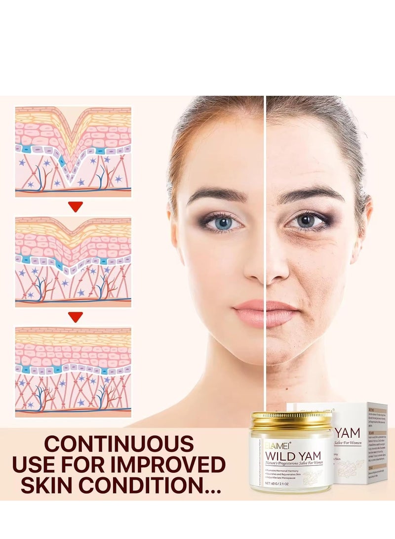 Elaimei 60g Wild Yam Cream Organic Wild Yam Cream Natural Skincare Cream Rich In Vitamins Nourish The Skin and Rejuvenates Skin with Wild Yam, Castor Oil, Shea Butter Moisturizer  - Image 4