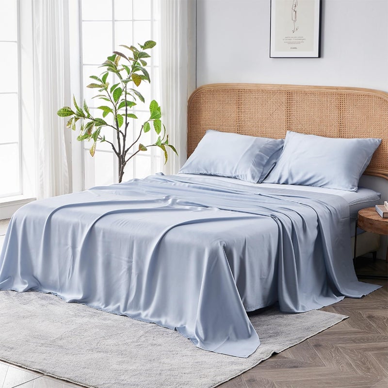 Sijo AiryWeight Tencel Sheet Set 100 Lyocell Derived from Eucalyptus Buttery Soft Architectural Digest 2022 Best Cooling Sheets Winner 1 Top Sheet Only Sky KingCal King