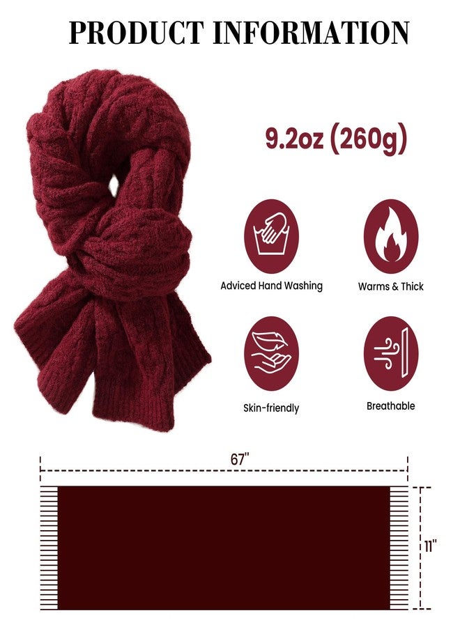 TOBEHIGHER Winter Scarf for Women, Chunky Ribbed Knit Soft Long Wrap Cold Weather Stocking Stuffers Thick Warm Large Scarves Red - Image 2