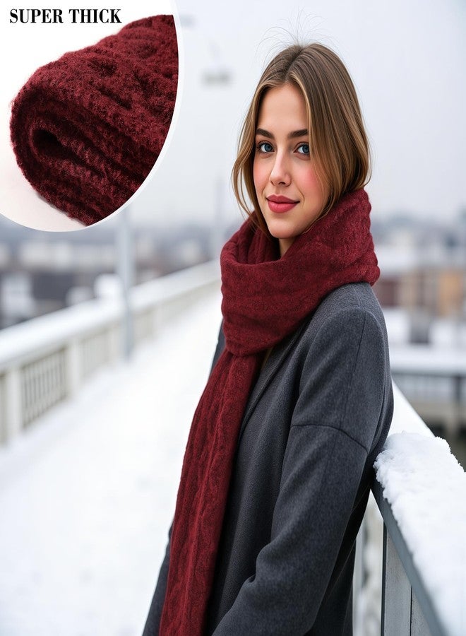 TOBEHIGHER Winter Scarf for Women, Chunky Ribbed Knit Soft Long Wrap Cold Weather Stocking Stuffers Thick Warm Large Scarves Red - Image 4