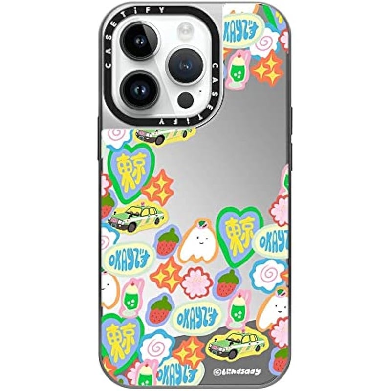 كاستيفي CASETiFY Mirror Case for iPhone 14 Pro Compatible with Magsafe - blindsaay- Tokyo Forever - Silver on Silver - Image 2