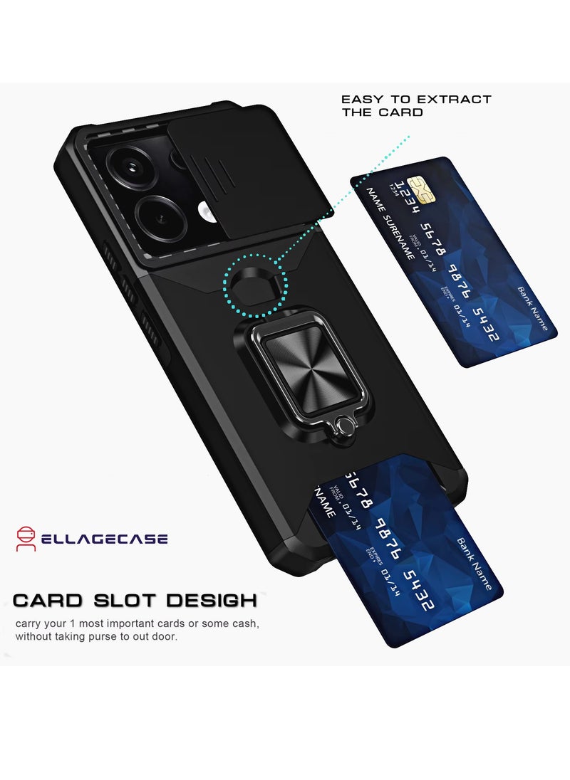 Impact-Resistant Case with Card Slot, Stand & Solid Camera Protection for Xiaomi Redmi Note 12 4G – Includes Hidden Metal Plate