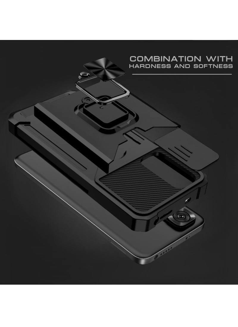 Impact-Resistant Case with Card Slot, Stand & Solid Camera Protection for Xiaomi Redmi Note 12 4G – Includes Hidden Metal Plate