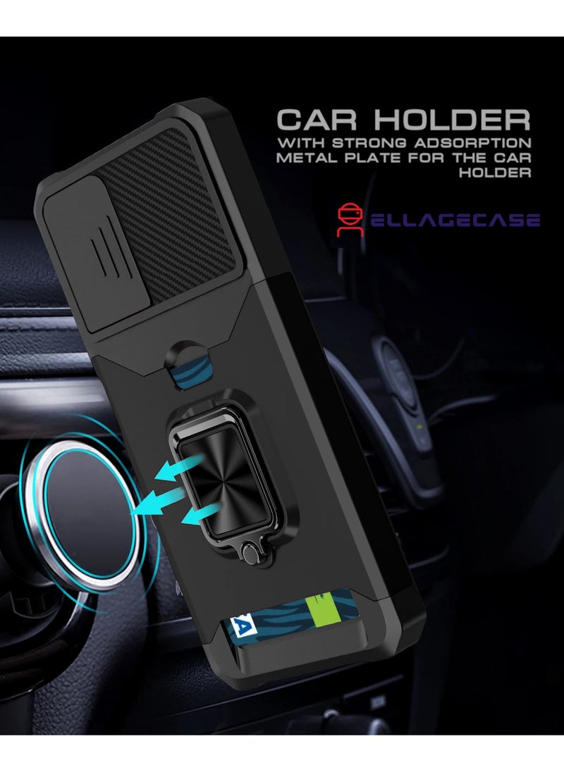 Impact-Resistant Case with Card Slot, Stand & Solid Camera Protection for Xiaomi Redmi Note 12 4G – Includes Hidden Metal Plate