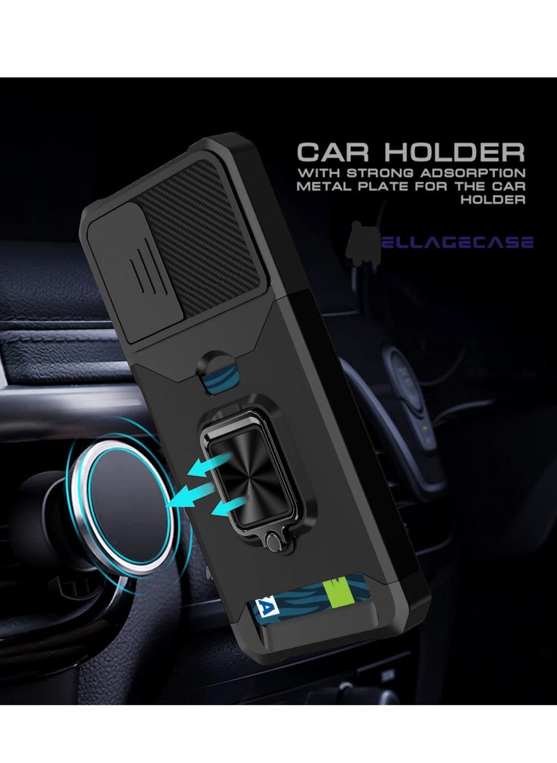 Impact-Resistant Case with Card Slot, Stand & Solid Camera Protection for Xiaomi Redmi Note 12 4G – Includes Hidden Metal Plate