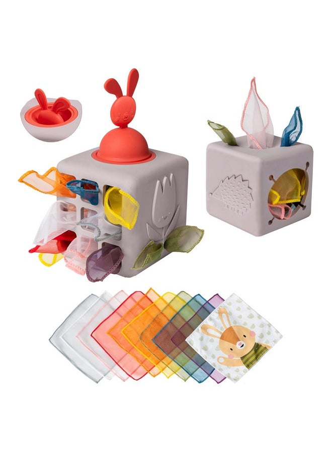 Taf Toys Taf Toys Baby Tissue Box Montessori Toys for Babies - Sensory & Motor Skills Development Silicone Toy with 10 Fabric Tissues, Pop-Up Bunny, Toys for 1 Year Old Boy Girl Preschool Toy  - Image 1