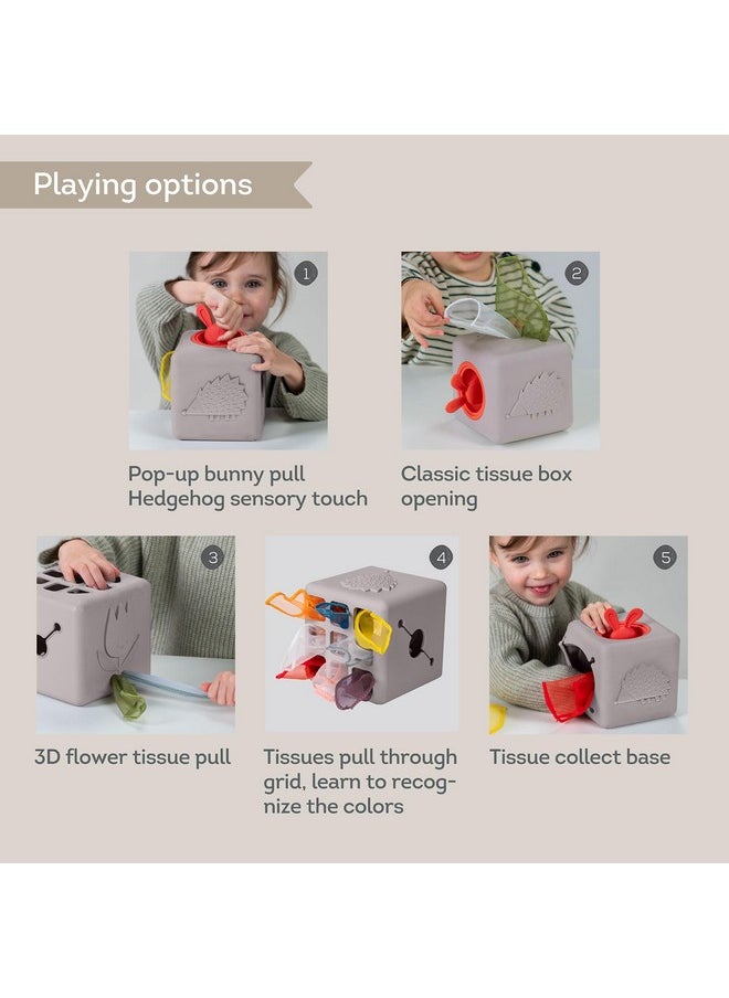 Taf Toys Taf Toys Baby Tissue Box Montessori Toys for Babies - Sensory & Motor Skills Development Silicone Toy with 10 Fabric Tissues, Pop-Up Bunny, Toys for 1 Year Old Boy Girl Preschool Toy  - Image 3