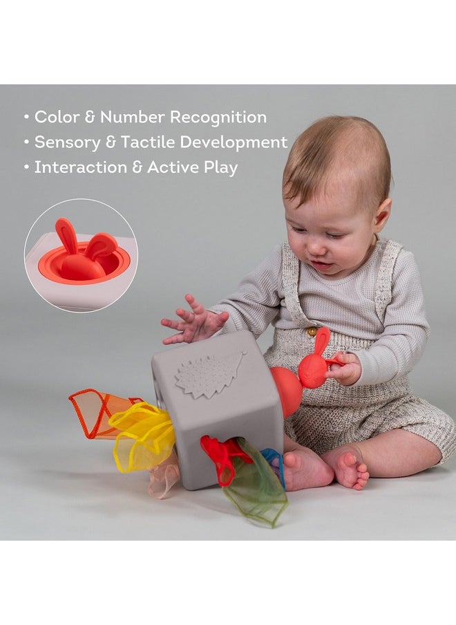 Taf Toys Taf Toys Baby Tissue Box Montessori Toys for Babies - Sensory & Motor Skills Development Silicone Toy with 10 Fabric Tissues, Pop-Up Bunny, Toys for 1 Year Old Boy Girl Preschool Toy  - Image 5