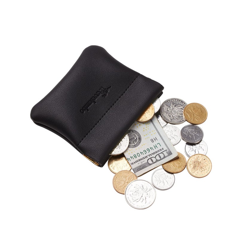 Travelambo Leather Squeeze Coin Purse Pouch Change Holder For Men & Women (01 Vintage Black) - Image 3