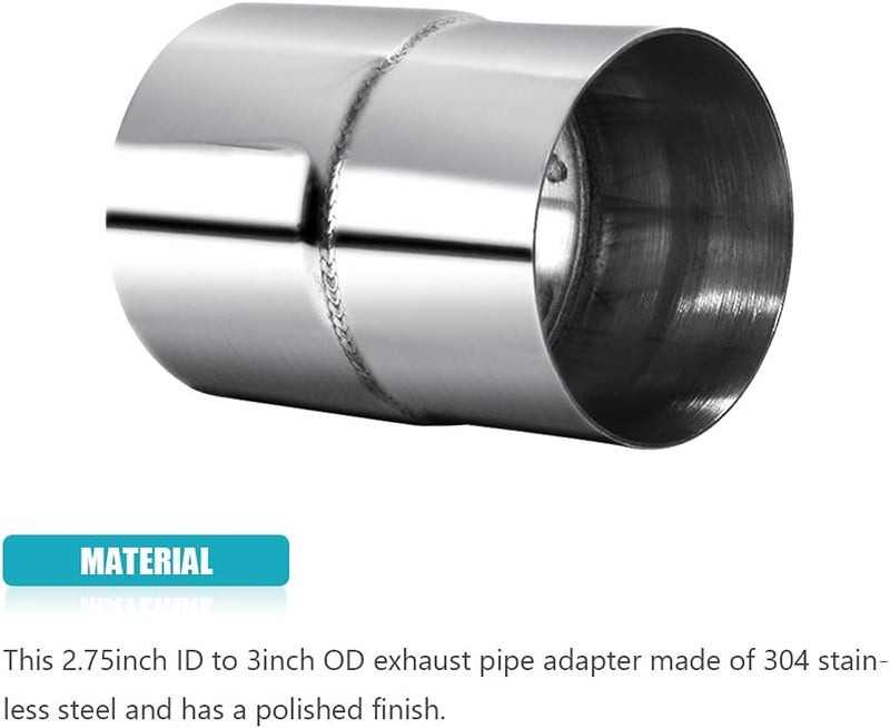 A ABIGAIL 2 PCS Universal 2.75" ID to 3" OD Exhaust Pipe Adapter Connector Reducer 304 Stainless Steel 2.75 Inch to 3 Inch 2 3/4” ID to 3” OD kit - Image 4