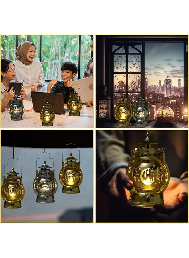 إيروريكس ديكور فانوس الشموع الرمضاني، أضواء طاولة LED لعيد الفطر، زخارف على شكل قمر، أنماط منحوتة، فانوس معلق، رمضان كريم، مصباح رياح للمنزل، ديكور حفلات التخييم، فضي ب - Image 5