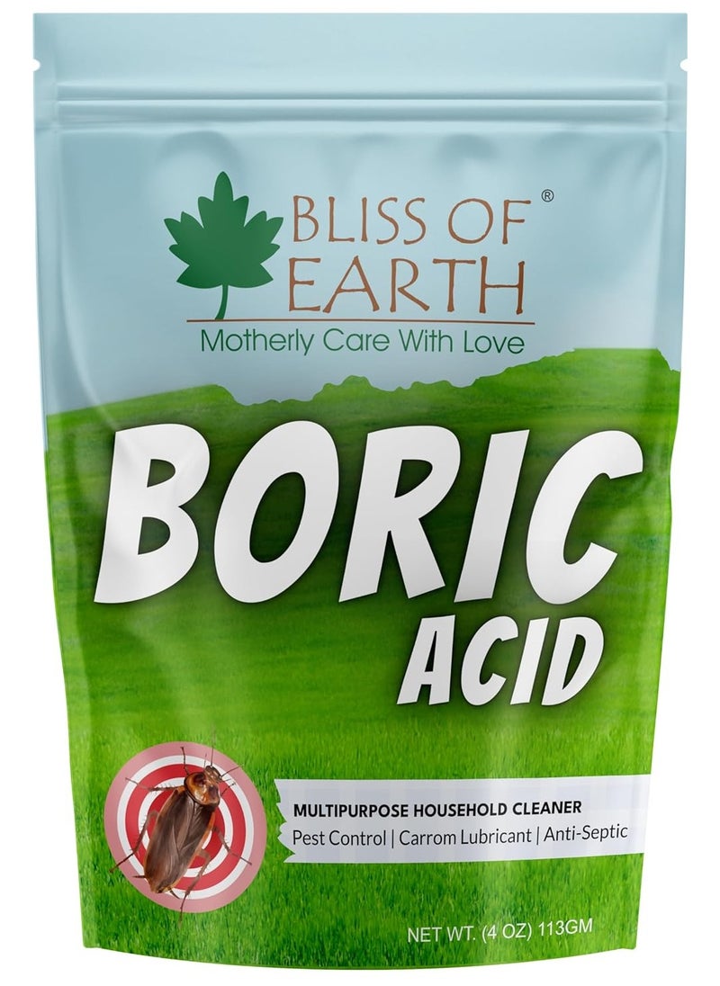 BLISS OF EARTH - Bliss of Earth 4 OZ Boric Acid Powder Multipurpose kill Cockroach & Ants Rice Preservative Carrom Powder 113GM - Image 1