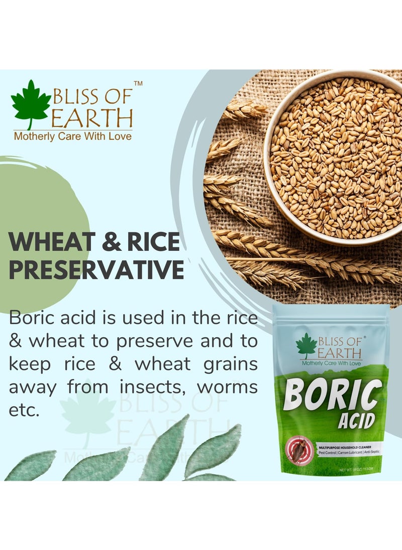 BLISS OF EARTH - Bliss of Earth 4 OZ Boric Acid Powder Multipurpose kill Cockroach & Ants Rice Preservative Carrom Powder 113GM - Image 1