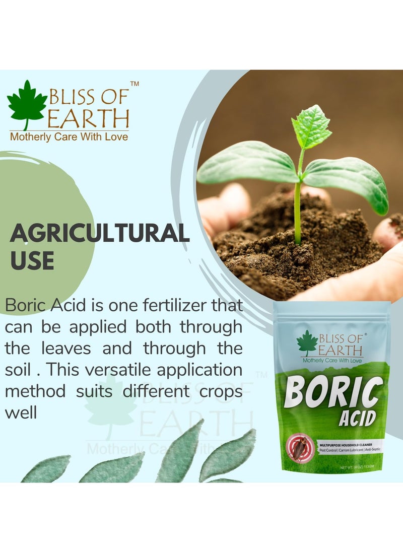 BLISS OF EARTH - Bliss of Earth 4 OZ Boric Acid Powder Multipurpose kill Cockroach & Ants Rice Preservative Carrom Powder 113GM - Image 1