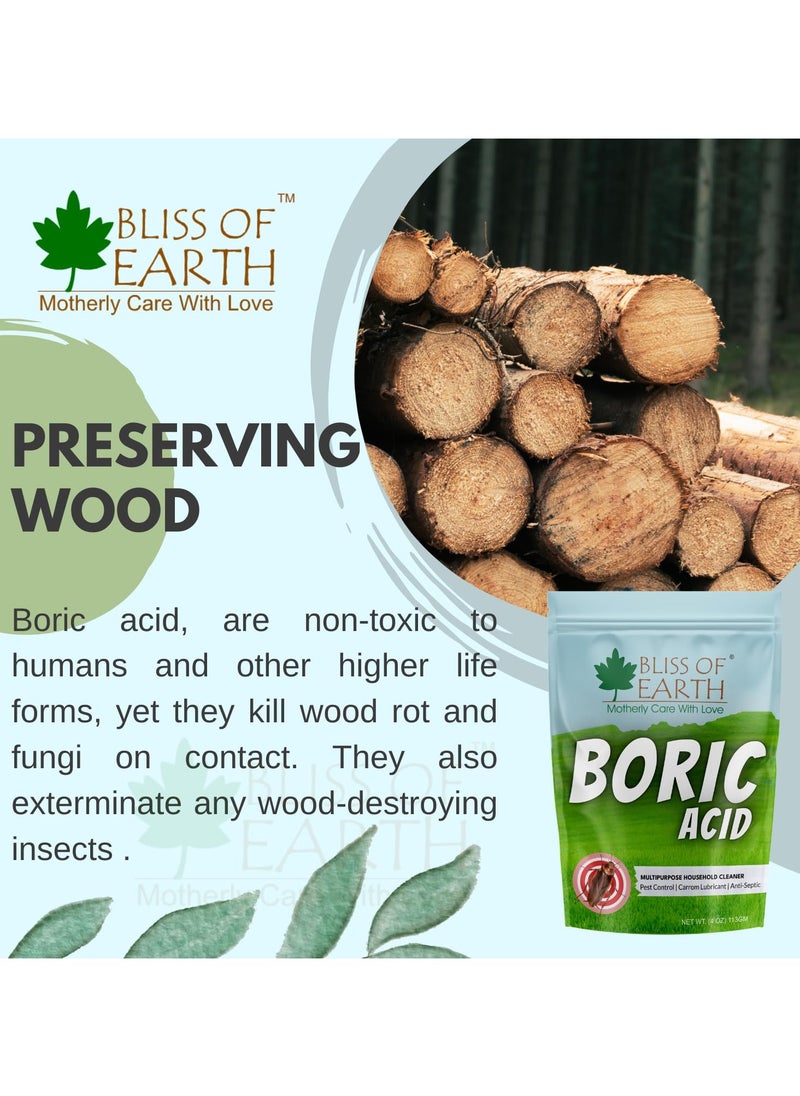 BLISS OF EARTH - Bliss of Earth 4 OZ Boric Acid Powder Multipurpose kill Cockroach & Ants Rice Preservative Carrom Powder 113GM - Image 1