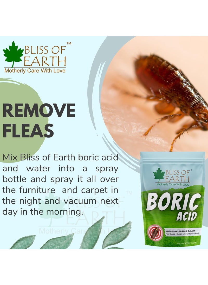 BLISS OF EARTH - Bliss of Earth 4 OZ Boric Acid Powder Multipurpose kill Cockroach & Ants Rice Preservative Carrom Powder 113GM - Image 1