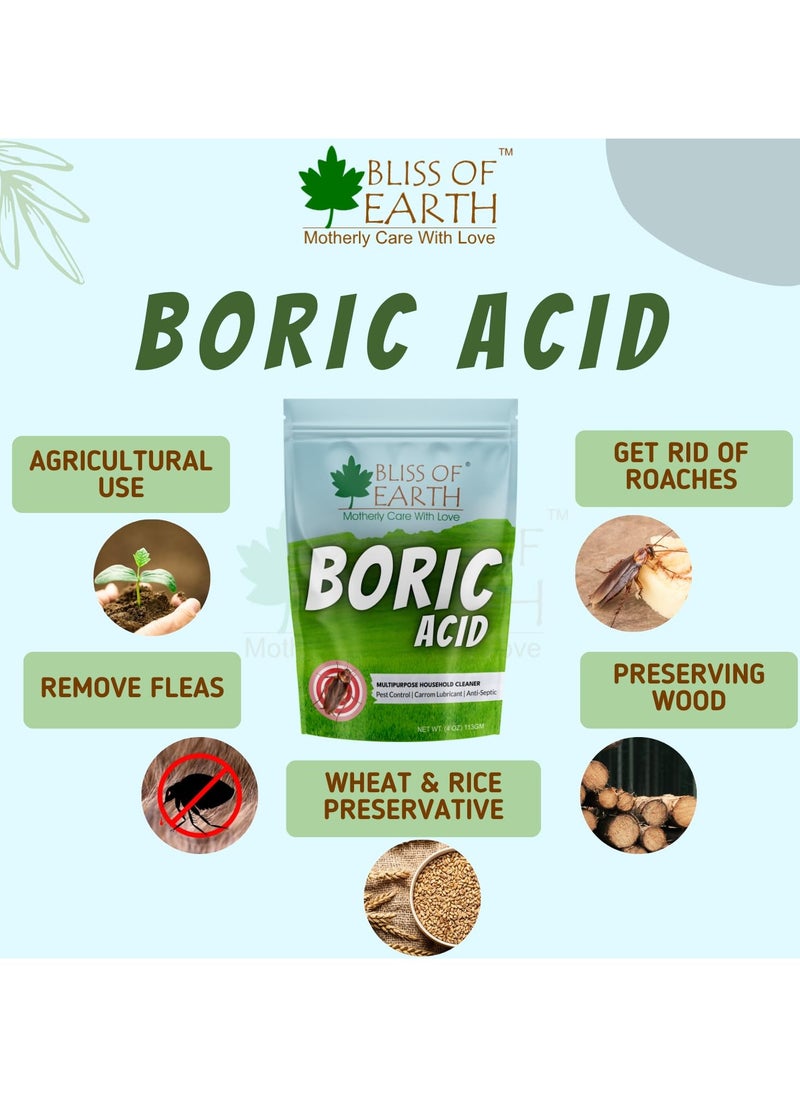 BLISS OF EARTH - Bliss of Earth 4 OZ Boric Acid Powder Multipurpose kill Cockroach & Ants Rice Preservative Carrom Powder 113GM - Image 1