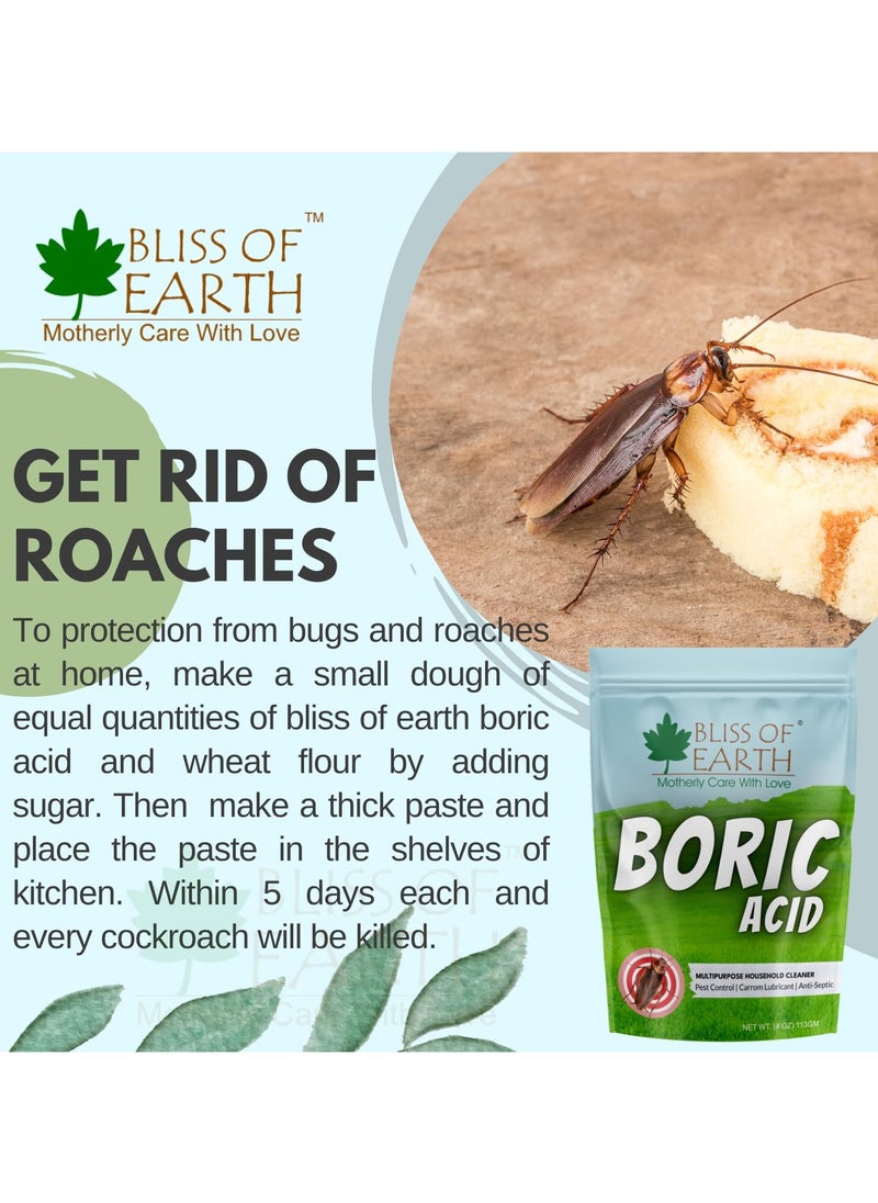 BLISS OF EARTH - Bliss of Earth 4 OZ Boric Acid Powder Multipurpose kill Cockroach & Ants Rice Preservative Carrom Powder 113GM - Image 1
