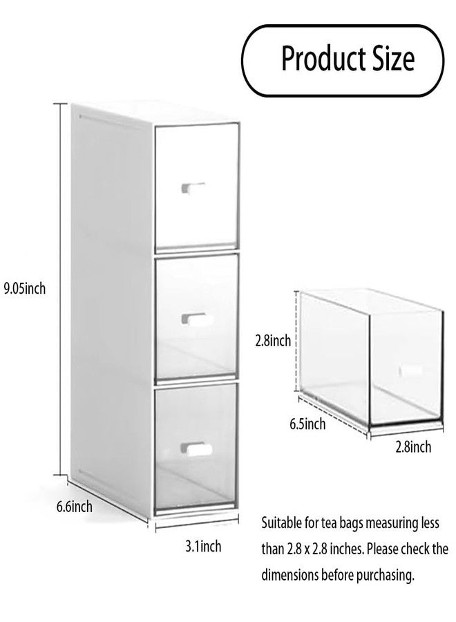 LZDGCC Plastic Tea Bag Organizer with 3 Drawers, Desk Drawer Organizer, Stackable Storage Drawers, White Tea Box, Makeup Organizer, Clear Tea Bag Storage, Coffee Storage for Tea Bags, Sugar Packets, Cosmetic - Image 2
