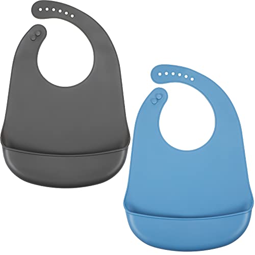 Janmercy 2 Pieces Adult Bibs Washable Silicone Adult Bibs for Elderly Men Women Adjustable Waterproof Clothing Protectors with Crumb Catcher