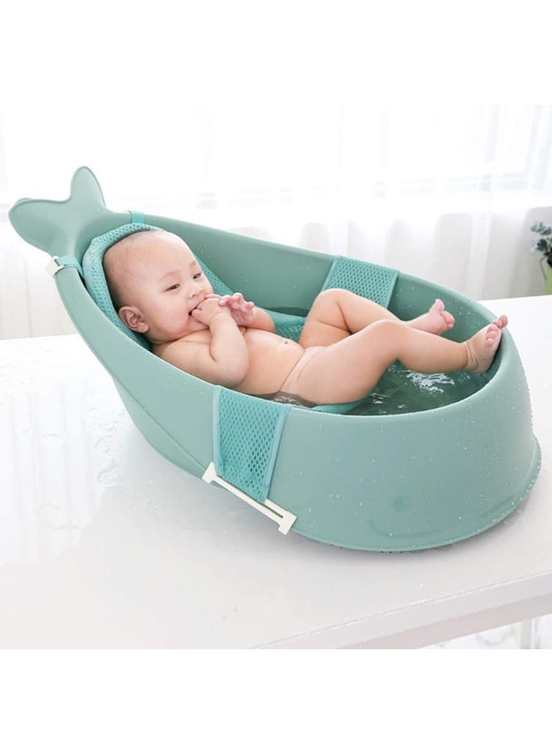 LO.BABY.VE Baby Bath Tub with Bathmat Cushion, Whale Baby Bathtub with Drain Hole, Shower Basin with Non-Slip for Baby Boy Girl(Green) - Image 4