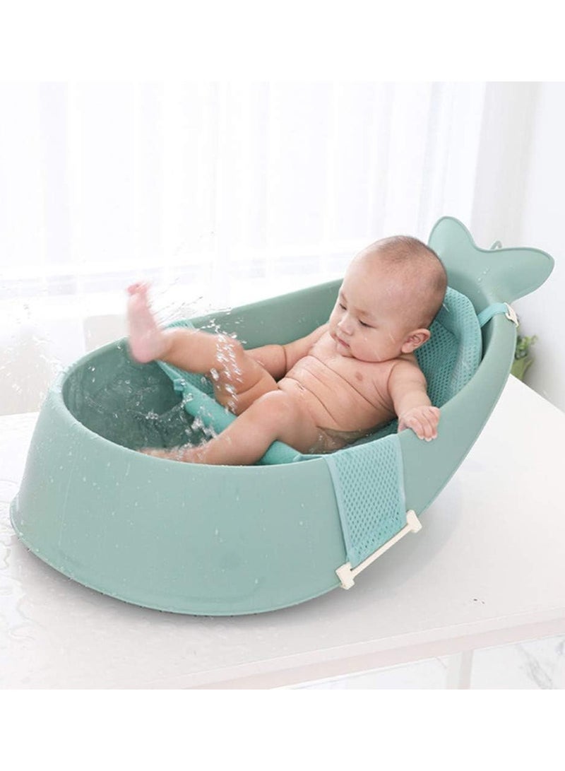 LO.BABY.VE Baby Bath Tub with Bathmat Cushion, Whale Baby Bathtub with Drain Hole, Shower Basin with Non-Slip for Baby Boy Girl(Green) - Image 5