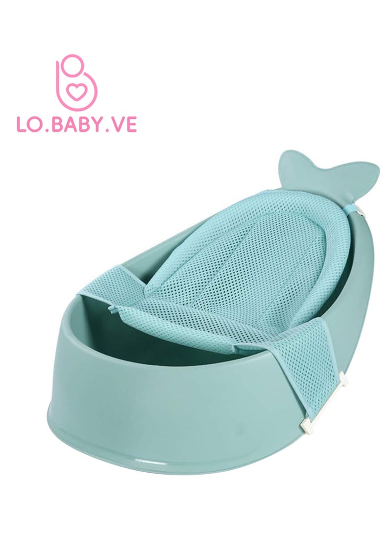 LO.BABY.VE Baby Bath Tub with Bathmat Cushion, Whale Baby Bathtub with Drain Hole, Shower Basin with Non-Slip for Baby Boy Girl(Green) - Image 1