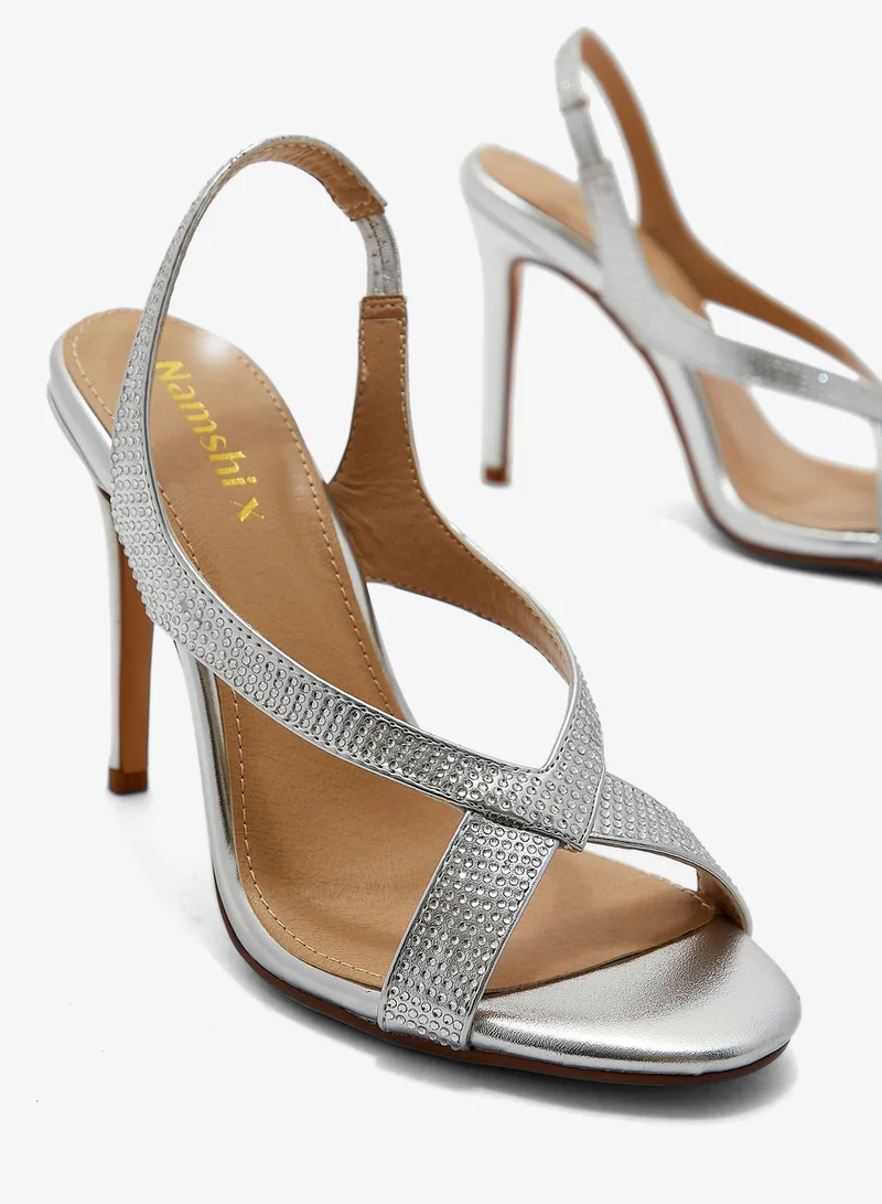 Namshi X Silver Diamante Slingback Mule Sandal for Women | Best Price UAE