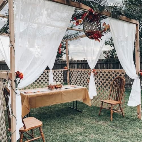 youleyar White Sheer Outdoor Curtains for Patio Waterproof 2 Panels Linen Look Rod Pocket Indoor Voile Curtain for Living Room, Bedroom, Porch, Pergola, Cabana, Gazebo(52x84 Inch, White) - Image 2