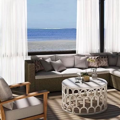 youleyar White Sheer Outdoor Curtains for Patio Waterproof 2 Panels Linen Look Rod Pocket Indoor Voile Curtain for Living Room, Bedroom, Porch, Pergola, Cabana, Gazebo(52x84 Inch, White) - Image 3