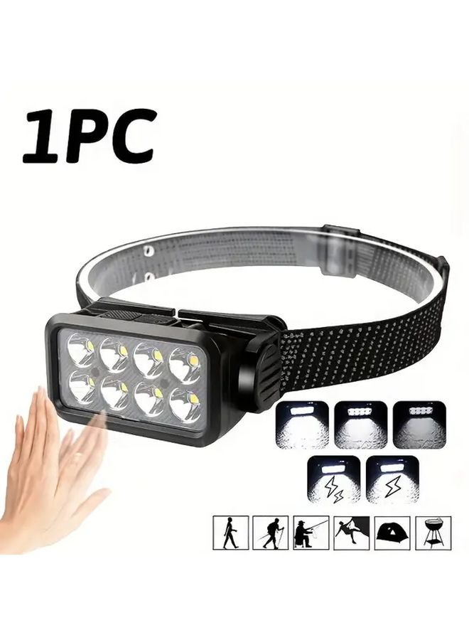 Bright 8LED Rechargeable Motion Sensing Headlamp With Battery Display Adjustable Angle - Image 1