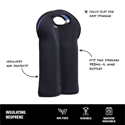 BUILT 2B-BLK 2-Bottle Stain Resistant Neoprene Wine/Water Bottle Carry Tote, Black - Image 2
