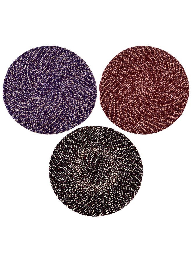 Kuber Industries Door Mat | Round Shape Feather Door Mat | Cotton Reversible Mat | Door Mat for Kitchen | Door Mat for Home | 16 Inch | Small | Pack of 3 | Multi - Image 1