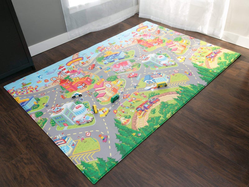 Baby Care Play Mat (Medium, Playful - Zoo Town) 73â€™â€™ x 49â€™â€™ Original One-Piece Reversible Rollable Waterproof Play Mat for Infants, Babies, Toddler, and Kids - Image 2