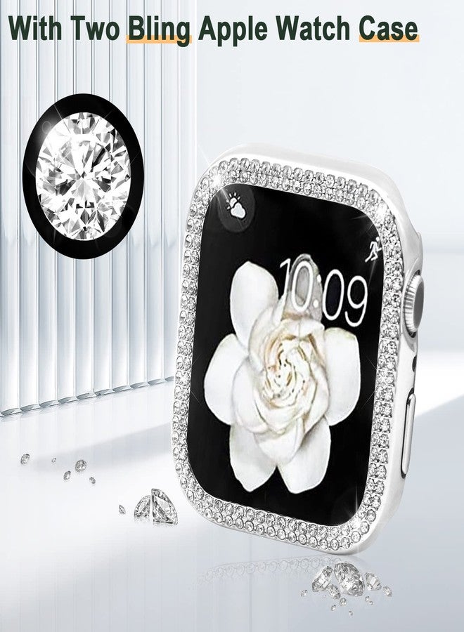 Mosonio Compatible with Apple Watch Band 46mm S10 with Case Women, Bling Metal Wristband Strap with 2 Pack Bling PC Protective Cover for iWatch SE Series 10(46mm,Silver) - Image 5