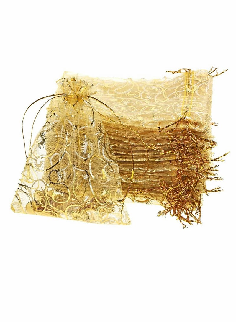 Gold Organza Drawstring Bags 100 PCS Small Gift Packaging for Weddings Parties and Events 39x47 inches Perfect for Candy Favors and Business Gifts - Image 1