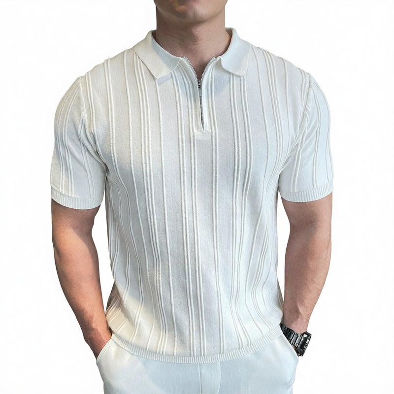 Men's Half Zip Short Sleeve Knit Polo Shirt Slim Fit Casual Top