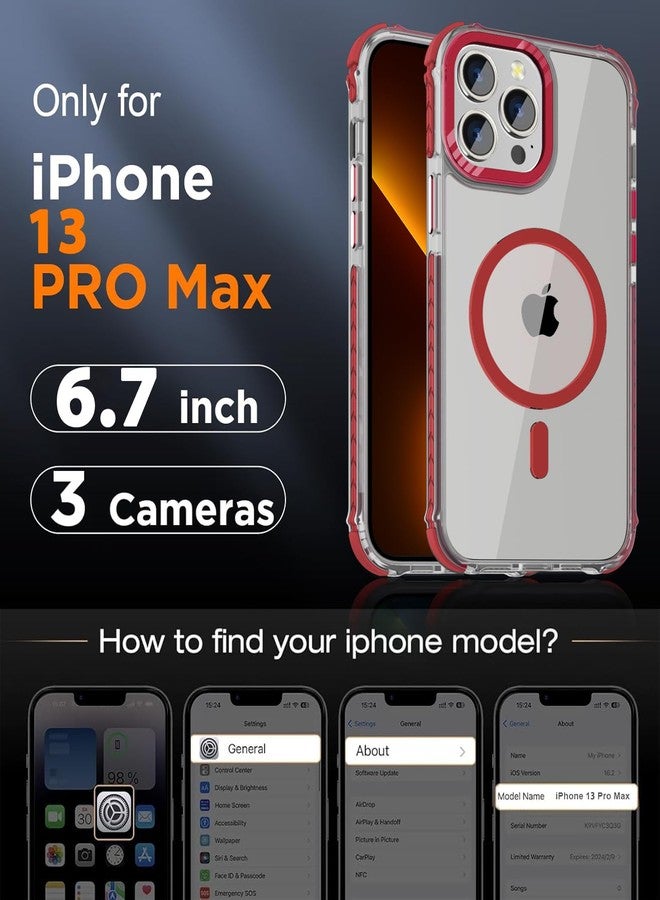 DEERLAMN جراب DEERLAMN المغناطيسي القوي لهاتف iPhone 13 Pro Max، [متوافق مع Magsafe] [حماية بمستوى عسكري] غطاء هاتف شفاف رفيع مقاوم للصدمات للرجال والنساء - أحمر شفاف - Image 2
